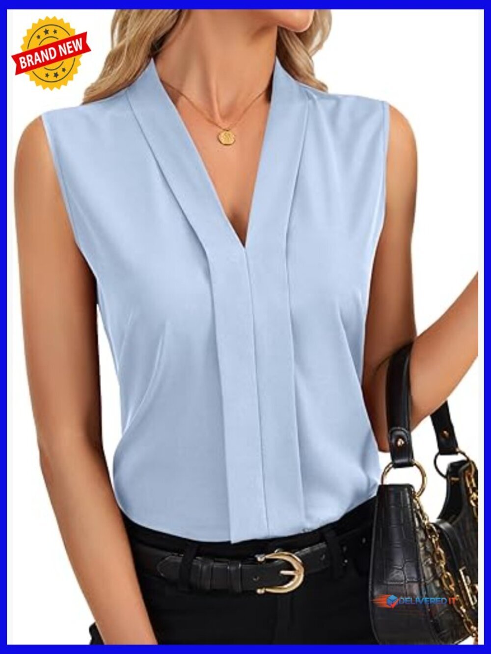 Women's Sleeveless V-Neck Pleated Tank Top Dressy Casual Blouse
